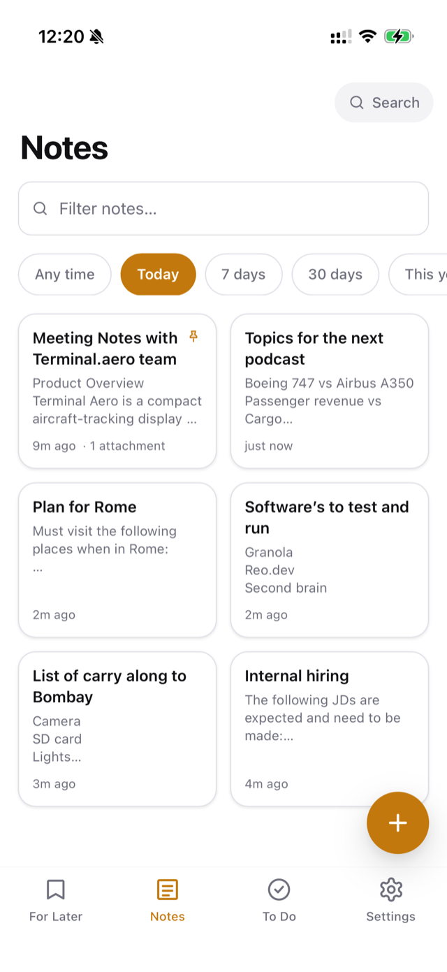 Notes screen
